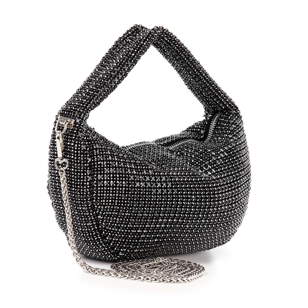 Rhinestone Crescent hand Bag – Glam Statement Piece(black) - Picture 2 of 6